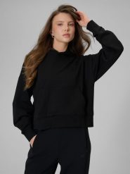 4F Bluza dresowa regular z kapturem damska - czarna XL. Czarne bluzy 4f, xl, bez wzorów, z dresówki, z kapturem. Za 159.99 zł.