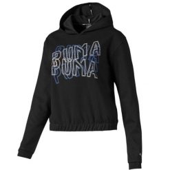 Bluza turystyczna damska Puma Feel It. Czarne bluzy z kapturem Puma, bez wzorów, z bawełny, z kapturem. Za 194.70 zł.