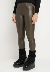 Brązowe Ocieplane Legginsy z Ekoskóry z Wysokim Stanem Feliora. Brązowe legginsy Born2be, bez wzorów, z jeansu, eleganckie. Za 69.99 zł.