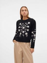 Vero Moda Sweter "Gaia" w kolorze kremowo-czarnym rozmiar: XS. Brązowe swetry Vero Moda, xs, bez wzorów, ze splotem, bez ramiączek. Za 83.62 zł.