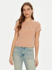 Calvin Klein Jeans T-Shirt Monologo J20J223563 Różowy Slim Fit. Czerwone t-shirty Calvin Klein Jeans, xl, bez wzorów, z bawełny, bez kołnierzyka, bez ramiączek. Za 99.99 zł.