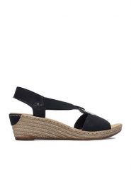 Rieker Sandały CEO-624H6-00 Czarny. Czarne sandały Rieker, bez wzorów, ze skóry, bez obcasa, na koturnie, bez zapięcia. Za 299.99 zł.