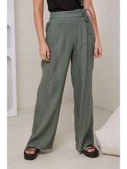 Rodier Lin Lniane spodnie w kolorze khaki rozmiar: M/L. Brązowe spodnie materiałowe Rodier Lin, bez wzorów, ze lnu. Za 127.65 zł.