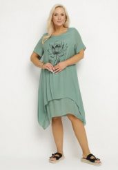 Jasnozielona Sukienka z Bawełny i kwiatowym Motywem Vareldi. Zielone sukienki Born2be, na co dzień, xl, z aplikacjami, z bawełny, eleganckie, bez kołnierzyka, bez ramiączek, midi, proste. W wyprzedaży za 55.24 zł.