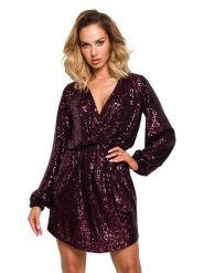 Made of emotion Sukienka w kolorze bordowo-fioletowym rozmiar: XL. Czerwone sukienki Made Of Emotion, na co dzień, xl, bez wzorów, z asymetrycznym kołnierzem, bez ramiączek, mini, asymetryczne. Za 219.99 zł.