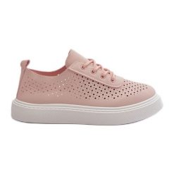 Ażurowe Trampki Sneakersy Na Platformie Różowe Tanvi. Czerwone trampki w ażurowe wzory, ze skóry, bez zapięcia. Za 128.00 zł.