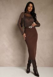 Brązowa Spódnica o Ołówkowym Kroju z Wiskozą z Paskiem i Rozcięciem Saweda. Brązowe spódnice Renee, na co dzień, m, bez wzorów, z wiskozy, eleganckie, midi, ołówkowe. Za 89.99 zł.