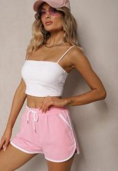 Różowe Szorty Dresowe z Dodatkiem Bawełny High Waist Wykończone Lamówką Mivorina. Czerwone szorty Renee, bez wzorów, z bawełny, eleganckie. W wyprzedaży za 27.99 zł.