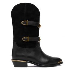 Botki Badura. Czarne botki Badura, bez wzorów, bez obcasa, na słupku, bez zapięcia. Za 599.99 zł.