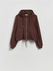 Rozpinana bluza z wiskozą - ciemnobrązowy. Brązowe bluzy bez kaptura Reserved, l, bez wzorów, z dzianiny, bez kaptura. Za 139.99 zł.