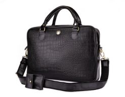 Torba na laptop skórzana SOLIER czarny croco FL24 Venice. Czarne torby na laptopa Solier, bez wzorów, ze skóry, do ręki. Za 559.00 zł.