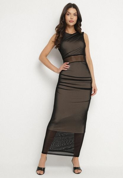 Czarno-Beżowa Sukienka Siateczkowa z Wiskozą o Dopasowanym Kroju Bez Rękawów Iffirae. Czarne sukienki Born2be, na randkę, l, bez wzorów, z materiału, klasyczne, bez kołnierzyka, bez ramiączek, maxi, dopasowane. Za 149.99 zł.