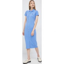 Polo Ralph Lauren sukienka midi dopasowana. Niebieskie sukienki Polo Ralph Lauren, l, z aplikacjami, bez kołnierzyka, bez ramiączek, midi, dopasowane. Za 929.99 zł.