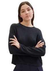 Tom Tailor Sweter w kolorze granatowym rozmiar: XS. Niebieskie swetry Tom Tailor, xs, bez wzorów, ze splotem, bez ramiączek. Za 61.60 zł.
