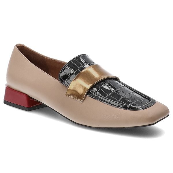 Beżowe Półbuty Gioseppo Eleganckie Obuwie Damskie. Brązowe półbuty wsuwane Hot Potatoes by Gioseppo, z aplikacjami, ze skóry, biznesowe, bez obcasa, na obcasie. Za 237.99 zł.