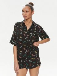 DKNY Piżama YI70005 Czarny Regular Fit. Czarne piżamy DKNY, xs, bez wzorów, z wiskozy, bez kołnierzyka, bez ramiączek. Za 489.99 zł.