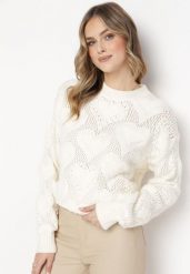 Jasnobeżowy Sweter w Serca o Klasycznym Fasonie ze Ściągaczami Biriet. Brązowe swetry Born2be, m, bez wzorów, z bawełny, klasyczne, bez ramiączek. W wyprzedaży za 84.99 zł.