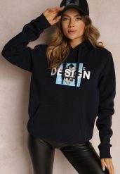 Granatowa Bluza Oversize z Kapturem i Nadrukiem Asevei. Niebieskie bluzy Renee, na jesień, xl, bez wzorów, z dzianiny, casualowe, bez ramiączek, z kapturem. W wyprzedaży za 52.49 zł.