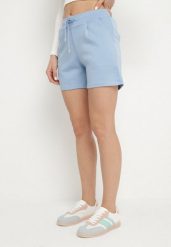Jasnoniebieskie Szorty Dresowe przed Kolano z Wiązaniem w Pasie Dulcima. Niebieskie szorty Born2be, bez wzorów, z dresówki, eleganckie. Za 39.99 zł.