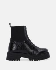 LAKIEROWANE BOTKI Z MOTYWEM ZWIERZĘCYM 00200230037 BLAC. Botki Venezia, bez wzorów, z lakierowanej skóry, bez obcasa, bez zapięcia. Za 269.00 zł.
