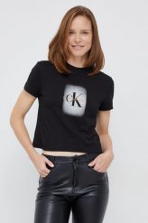 Calvin Klein Jeans t-shirt bawełniany kolor czarny. Czarne t-shirty Calvin Klein Jeans, bez wzorów, z bawełny, bez kołnierzyka, bez ramiączek. Za 229.99 zł.