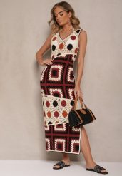 Beżowo-Brązowa Szydełkowa Sukienka z Bawełny o Dopasowanym Fasonie Atenissa. Brązowe sukienki Renee, na imprezę, bez wzorów, z bawełny, boho, bez kołnierzyka, bez ramiączek, maxi, dopasowane. W wyprzedaży za 187.99 zł.