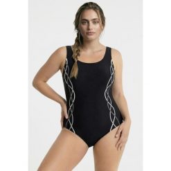 Damskie Strój kąpielowy ozdobne lamówki bez miękkich miseczek okrągły dekolt. Czarne stroje jednoczęściowe Ulla Popken, bez wzorów, z elastanu, sportowe. Za 139.99 zł.