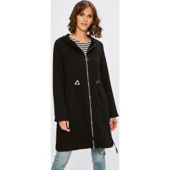 Answear - Parka. Czarne płaszcze ANSWEAR, l, bez wzorów, z wiskozy, z kapturem. W wyprzedaży za 129.90 zł.