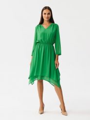 Stylove Sukienka w kolorze zielonym rozmiar: L. Zielone sukienki Stylove, na co dzień, l, bez wzorów, z asymetrycznym kołnierzem, bez ramiączek, midi, asymetryczne. Za 190.18 zł.