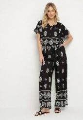 Czarny Bawełniany Komplet Koszula i Szerokie Spodnie w Stylu Boho Ollirive. Czarne koszule Born2be, l, z aplikacjami, z bawełny, boho, bez kołnierzyka, bez ramiączek. Za 89.99 zł.