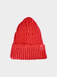 4F Czapka beanie damska - czerwona S. Czerwone czapki zimowe 4f, bez wzorów, z dzianiny, klasyczne. Za 59.99 zł.