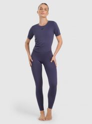 4F Legginsy do jogi i pilatesu szybkoschnące damskie - granatowe L. Niebieskie legginsy 4f, l, bez wzorów, z dzianiny, z podwyższonym stanem, na jogę i pilates. Za 169.99 zł.
