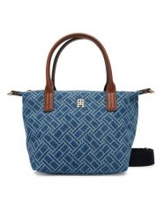 Tommy Hilfiger Torebka Popette Mini Tote Denim Flag AW0AW18612 Niebieski. Niebieskie torebki klasyczne Tommy Hilfiger, bez wzorów, z denimu, bez dodatków. Za 449.99 zł.