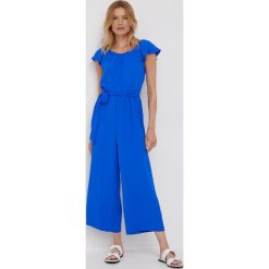 Dkny kombinezon z dekoltem hiszpańskim. Niebieskie kombinezony DKNY, bez wzorów, z tkaniny, bez kołnierzyka, bez ramiączek. Za 679.99 zł.