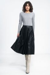 Rozkloszowana Midi Spódnica z Ekologicznej Skóry -. Spódnice Nife, l, bez wzorów, z materiału, midi, rozkloszowane. Za 229.90 zł.
