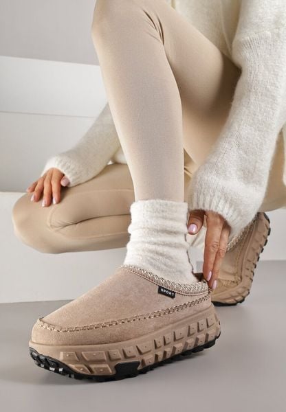 Ciemnobeżowe Niskie Śniegowce na Grubej Tłoczonej Podeszwie Arevire. Brązowe śniegowce Born2be, bez wzorów, z jeansu, bez zapięcia. Za 84.99 zł.