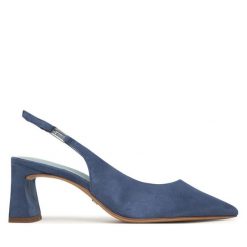 Czółenka Tamaris. Niebieskie czółenka Tamaris, bez wzorów, bez obcasa, bez zapięcia. Za 369.99 zł.