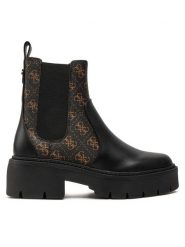 Guess Sztyblety Shuze FLTSHU ELE10 Czarny. Czarne botki Guess, z aplikacjami, ze skóry, bez obcasa, na płaskiej podeszwie, bez zapięcia. Za 449.99 zł.