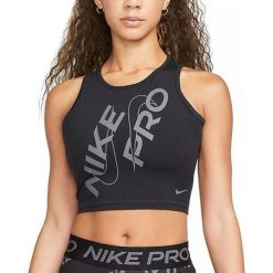 Koszulka Sportowa Damska Nike Pro Dri‑Fit. Czarne t-shirty sportowe Nike, bez wzorów, bez ramiączek, na fitness i siłownię, dri-fit (nike). Za 154.00 zł.