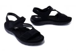 RIEKER 64870-02 black, sandały damskie. Czarne sandały Rieker, bez wzorów, z gumy, bez obcasa, bez zapięcia. Za 309.90 zł.