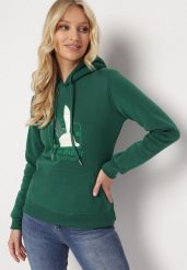 Zielona Bluza Dzianinowa z Kapturem i Nadrukiem Jubida. Zielone bluzy Born2be, l, z aplikacjami, z dzianiny, casualowe, bez ramiączek, z kapturem. W wyprzedaży za 76.49 zł.