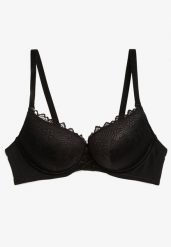 Czarny Biustonosz Push Up z Ozdobną Koronką i Zawieszką Gialine. Czarne biustonosze Renee, z aplikacjami, z koronki. W wyprzedaży za 31.99 zł.