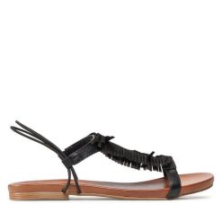 Sandały Lasocki. Czarne sandały Lasocki, bez wzorów, bez obcasa, na płaskiej podeszwie, bez zapięcia. Za 84.99 zł.