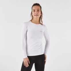 Koszulka do biegania z długim rękawem damska Kiprun Run 500. Białe bielizna termoaktywna damska KIPRUN, bez wzorów, z elastanu, bez ramiączek, do biegania. Za 119.99 zł.
