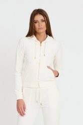 JUICY COUTURE Bluza ecru damska Gold Robertson Hoodie, Rozmiar M. Brązowe bluzy Juicy Couture, m, bez wzorów, bez ramiączek, z kapturem. W wyprzedaży za 234.99 zł.