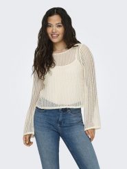 ONLY Sweter w kolorze kremowym rozmiar: M. Brązowe swetry ONLY, m, bez wzorów, bez ramiączek. Za 37.30 zł.