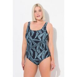 Damskie Kostium kąpielowy wzór roślinny bez miękkich miseczek okrągły dekolt. Czarne stroje jednoczęściowe Ulla Popken, bez wzorów, z elastanu, sportowe. Za 199.99 zł.