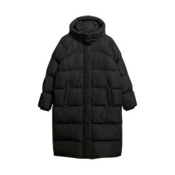 Damska długa kurtka z kapturem Superdry. Czarne kurtki Superdry, na zimę, m, bez wzorów, z materiału, eleganckie, z kapturem. Za 650.50 zł.
