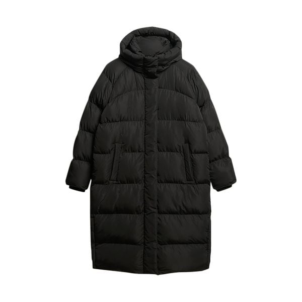 Damska długa kurtka z kapturem Superdry. Czarne kurtki Superdry, na zimę, m, bez wzorów, z materiału, eleganckie, z kapturem. Za 650.50 zł.