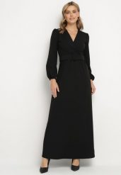Czarna Rozkloszowana Sukienka Ozdobiona Paskiem w Talii Felirith. Czarne sukienki Born2be, na co dzień, l, bez wzorów, eleganckie, bez kołnierzyka, bez ramiączek, maxi, rozkloszowane. W wyprzedaży za 161.49 zł.
